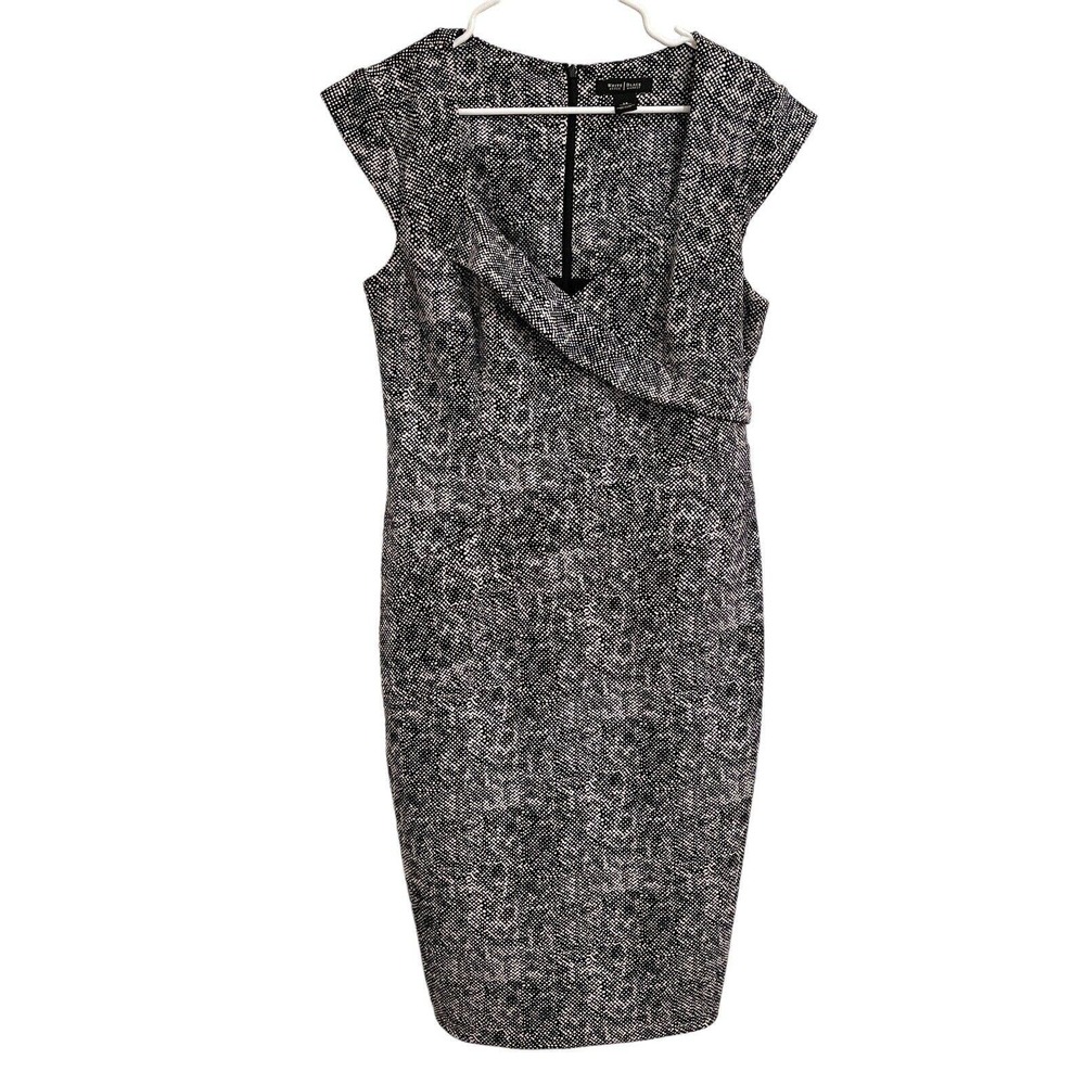 White House Black Market Womens FittedDress Black And White Cap Sleeves Size 14